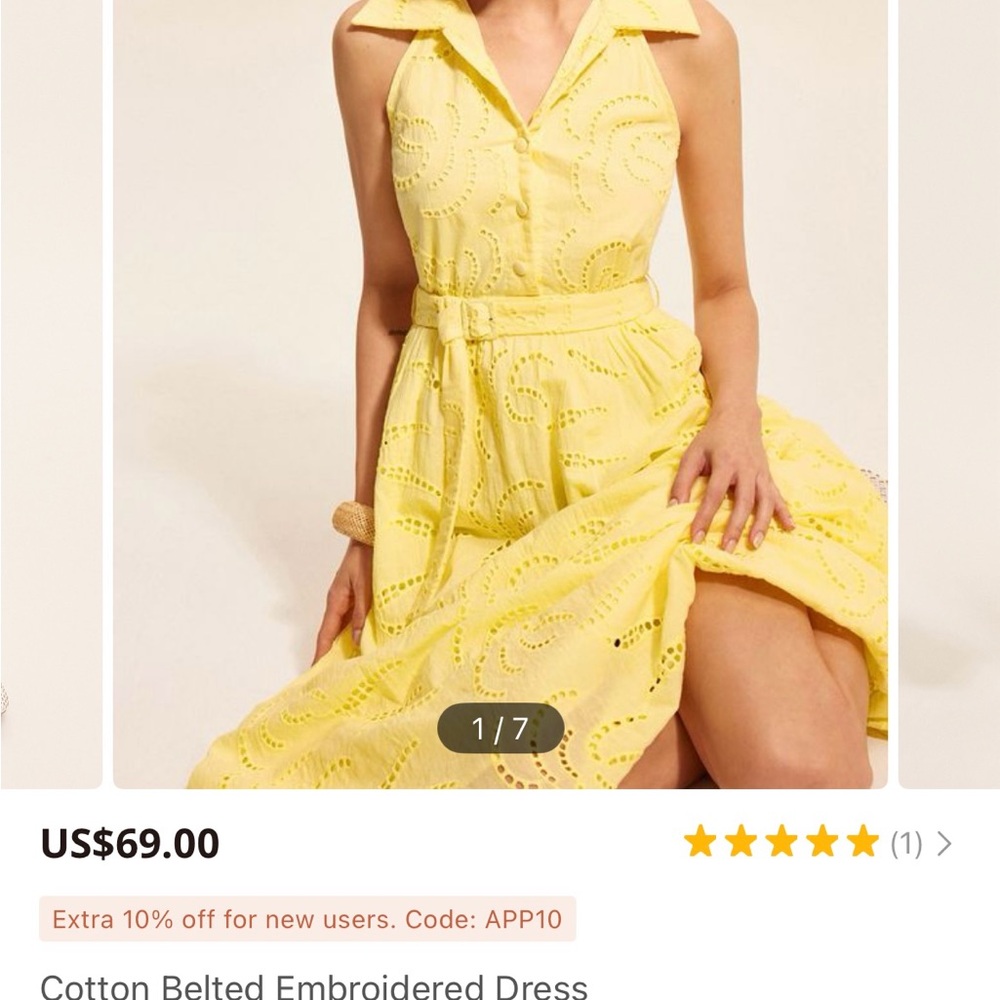 Commense Yellow Cotton Midi Dress